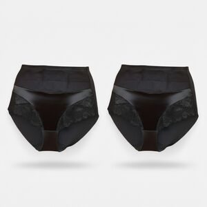 2 Elegant Black Lace High-Waisted Panties